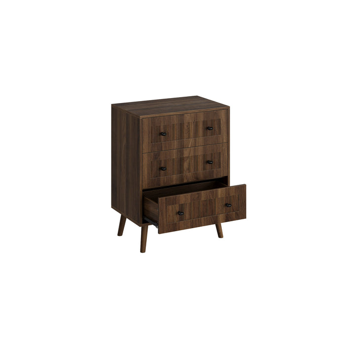 3 Drawer Dresser, Storage Cabinet With Vertical Grooves For Bedroom - Walnut
