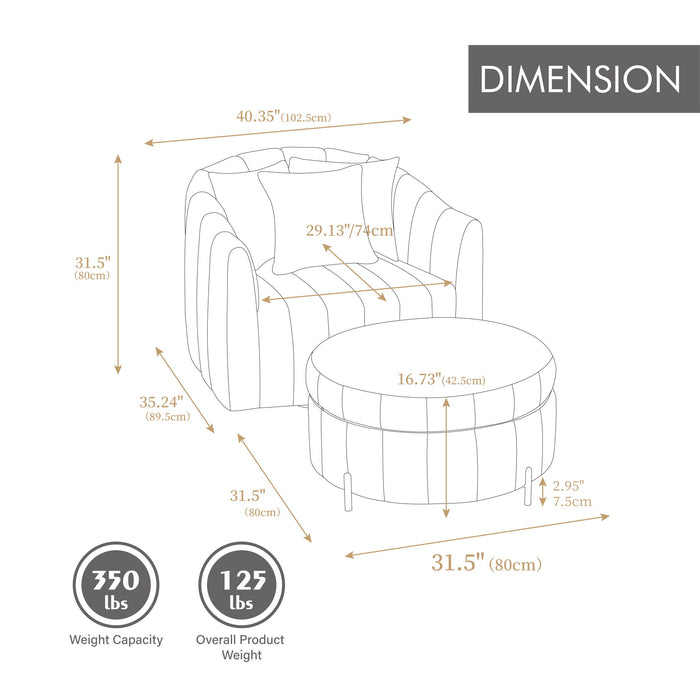 Oversized Velvet Swivel Barrel Accent Chair And Ottoman Set With Storage