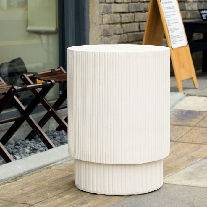 Handmade Side Table With Ribbed Design For Indoor And Outdoor Use - White