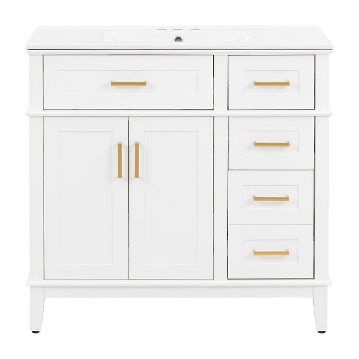Bathroom Vanity With Sink, Soft Close Doors, 4 Storage Drawers
