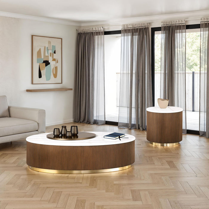 Oval Cocktail Table - Brown / Gold / White