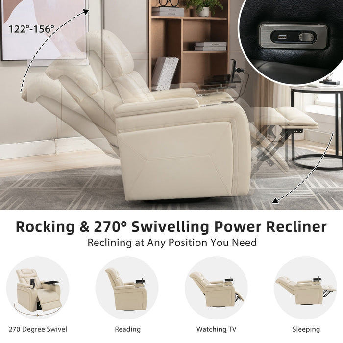 270 Degree Swivel Power Recliner With Tray Table, Phone Holder, Cup Holder, USB Port