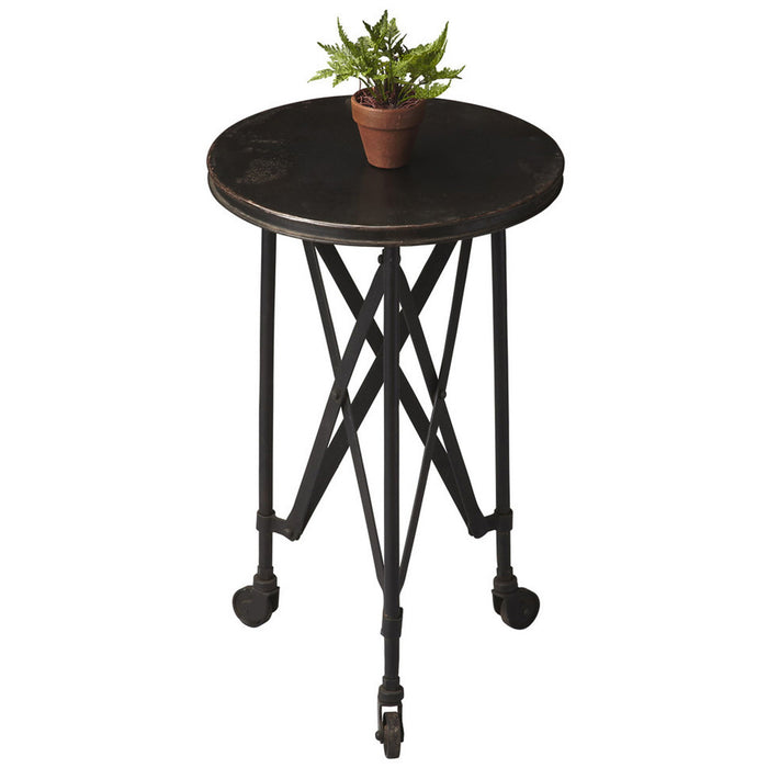 Industrial Rolling Round End Table - Black
