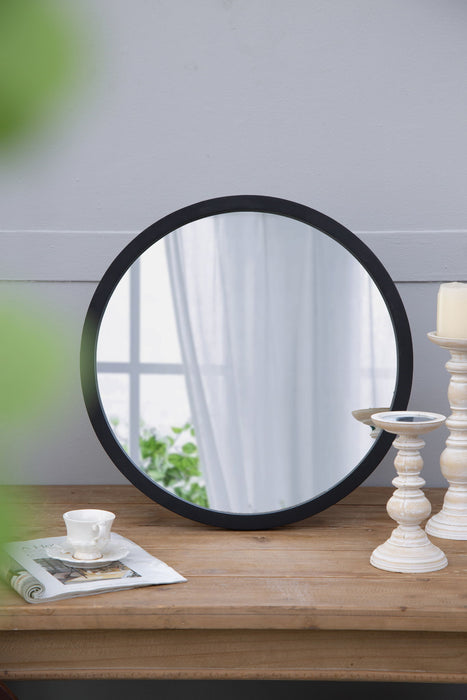 Circle Wall Mirror With Wooden Frame, Wall Mirror For Living Room