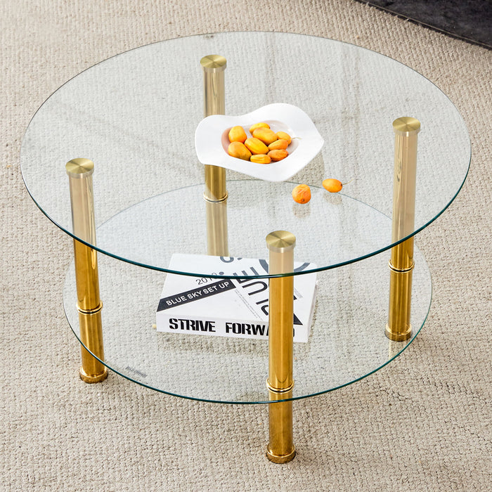 Contemporary Minimalist Double Layer Tempered Glass Coffee Table - Gold / Transparent