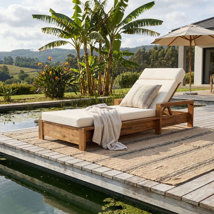 Chaise Lounge Set With 4 Fold Cushion And Built In Headrest, 3 Position Adjustable