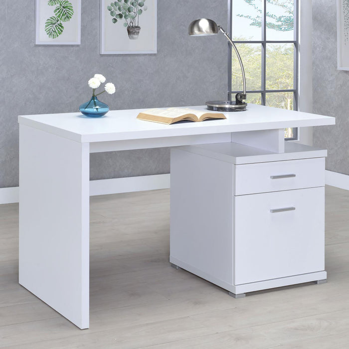 2 Drawer Reversible Office Desk With Modular Design - White