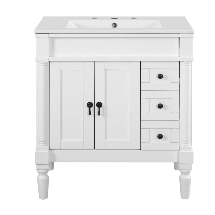 Bathroom Vanity With Ceramic Sink, 2 Doors 3 Drawers, Soft Close Design