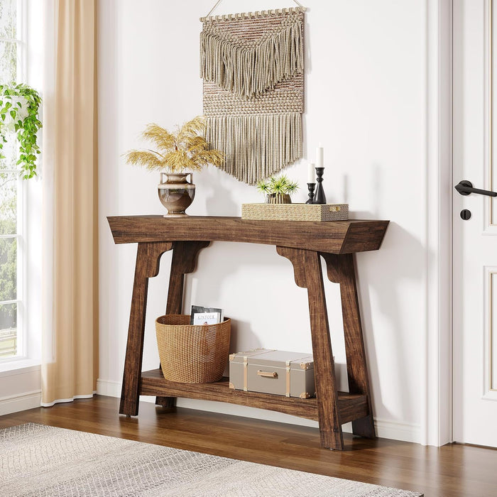 Console Table With 2 Tier Storage - Rustic Brown