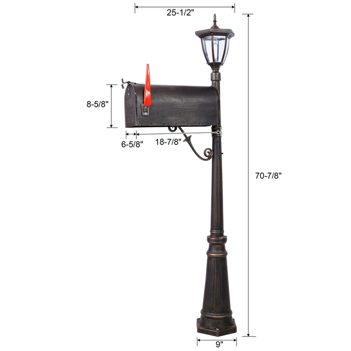 Stratford - Heavy Duty Cast Aluminum Mailbox With Post And Solar Light, Fluted Base, Decorative Modern Mailbox - Brown