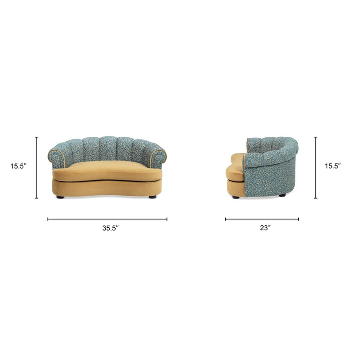 Halle - Rolled Arm Dog Sofa Bed - Gold / Blue