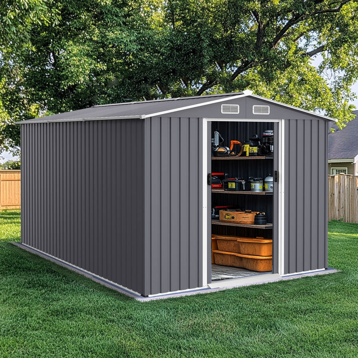 Outdoor Storage Shed Large Metal Tool Sheds, Heavy Duty Storage House With Sliding Doors