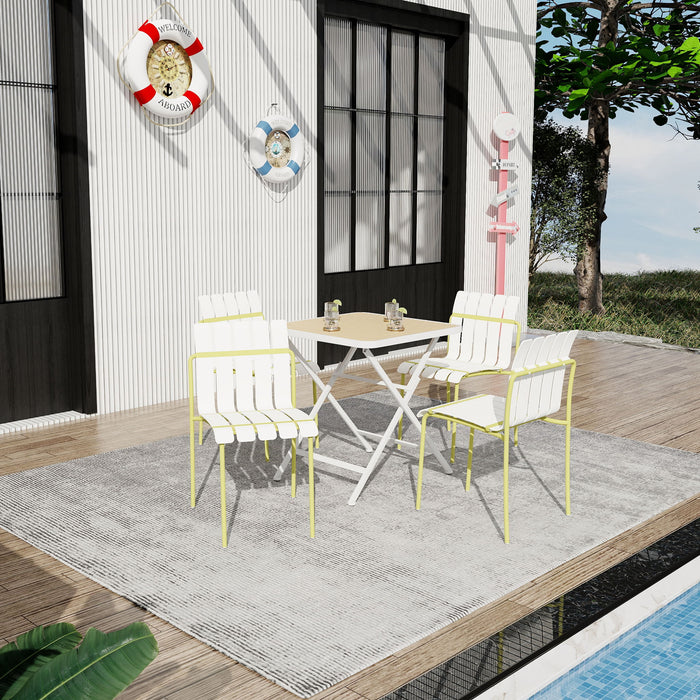 4 Piece Set Of Modern Color Block Designed Single Chairs With Folding Square Table