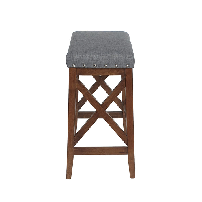 Upholstered Bar Stool With Nailhead Trim And X Frame Design (Set of 2) - Charcoal