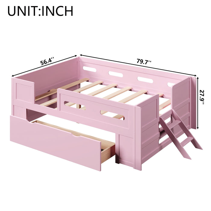Platform Bed With Guardrail And Drawer