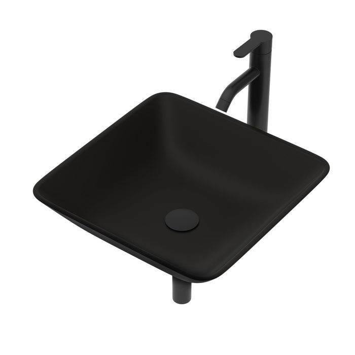 Artistic Vessel Sink With Faucet And Pop Up Drain - Matte Black