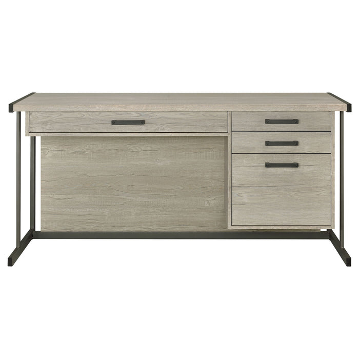 Brisley - Office Desk With Adjustable Keyboard Tray And 3 Drawer Storage - Beige / Gray