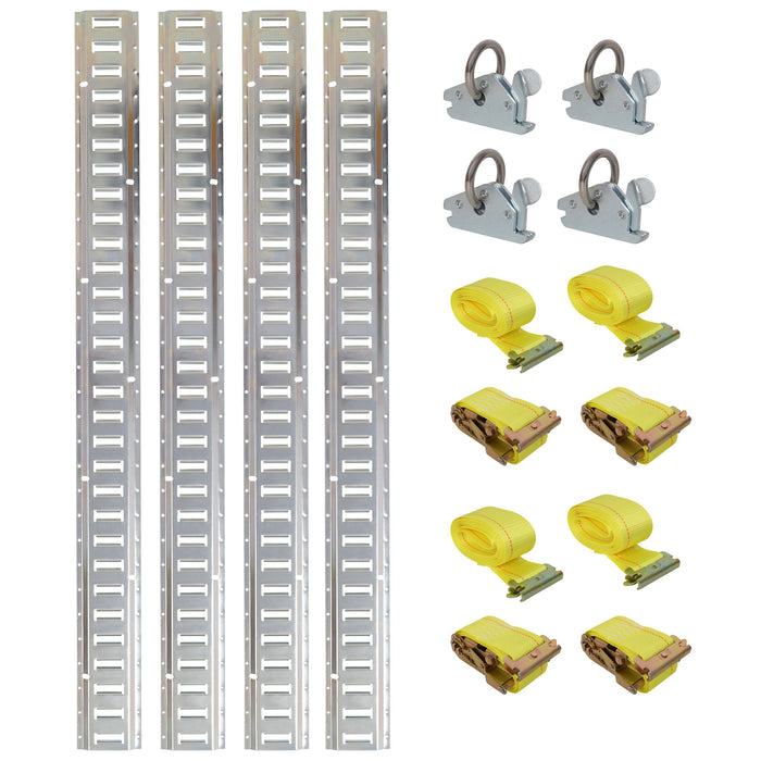 Universal E Track Tie-Down Rail Kit For Trucks, Vans, Garages - Silver