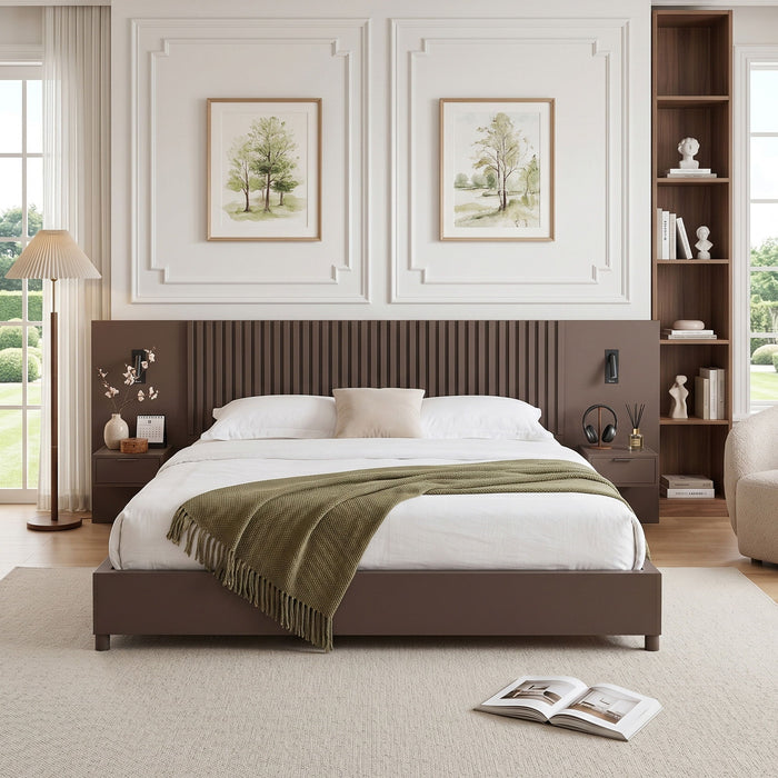 Platform Bed Frame With Built In Nightstands & Reading Lights