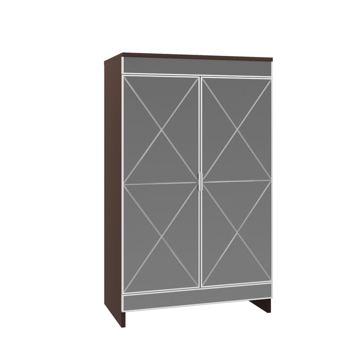 Elegant Decor Mirrored Shoe Cabinet With Edging Double Door Storage Cabinets Glass - Brown / Silver / Gray
