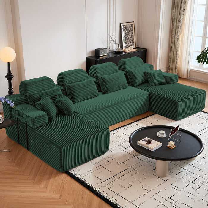 Sectional Sleeper Sofa & Storage Pockets, Modular Couch With Throw Pillows For Living Room