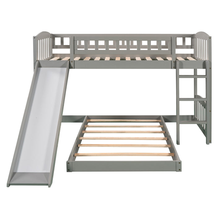 Twin Over Twin Bunk Bed & Slide And Ladder - Gray