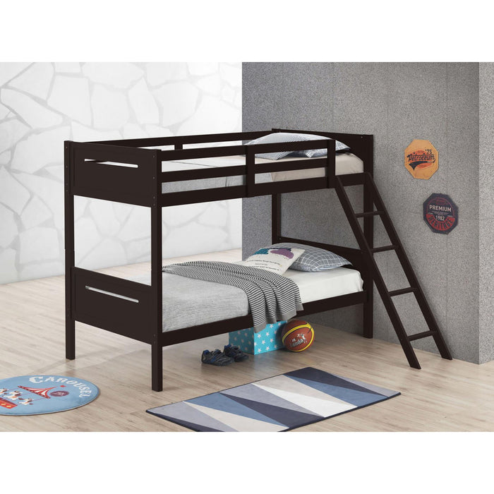Bunk Bed With Built In Ladder, Safety Guardrails And Angled Access Step