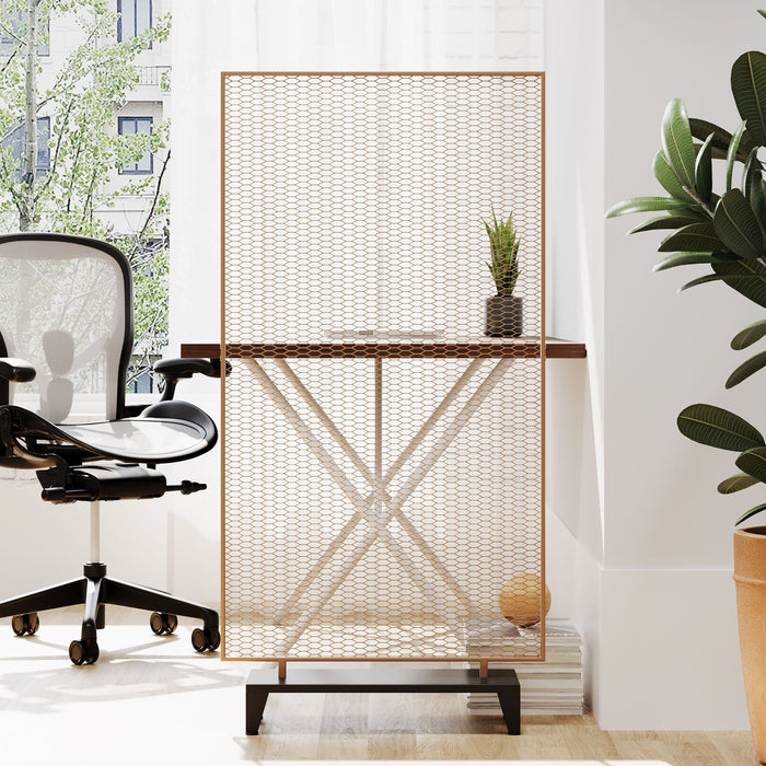 Modern Single Panel Iron Room Divider - Gold Brushed Brown