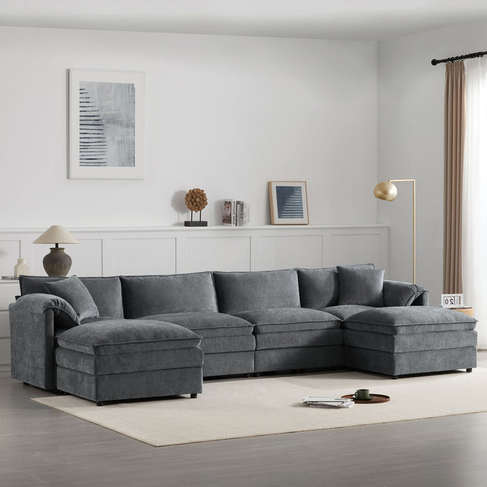 Modular Sectional With Deep And Wide Seat, Cloud Couch Set With Double Cushions Sofa With Movable Ottoman