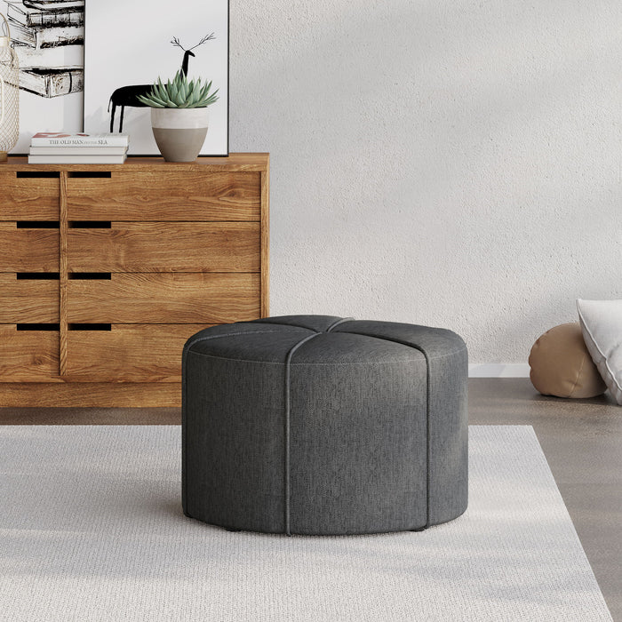 Contemporary Ottoman With Tonal Piping And Button Tuft Design