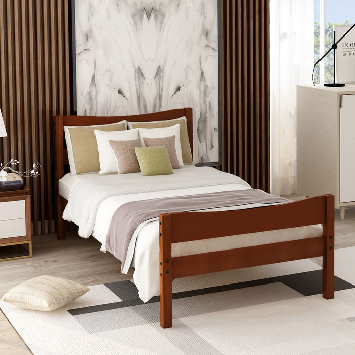 Twin Size Platform Bed With Headboard And Slat Support - Walnut