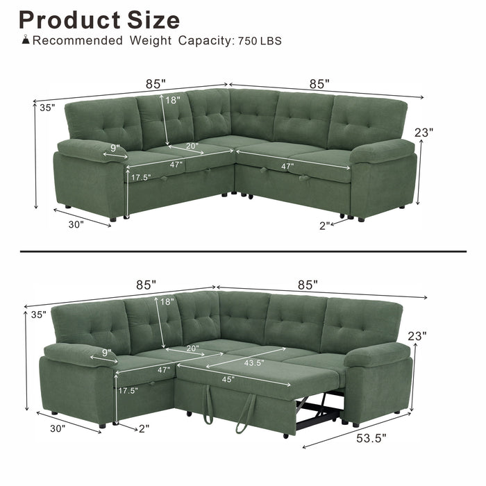 Convertible Sectional Sofa Bed With Pull Out Sleeper And Storage