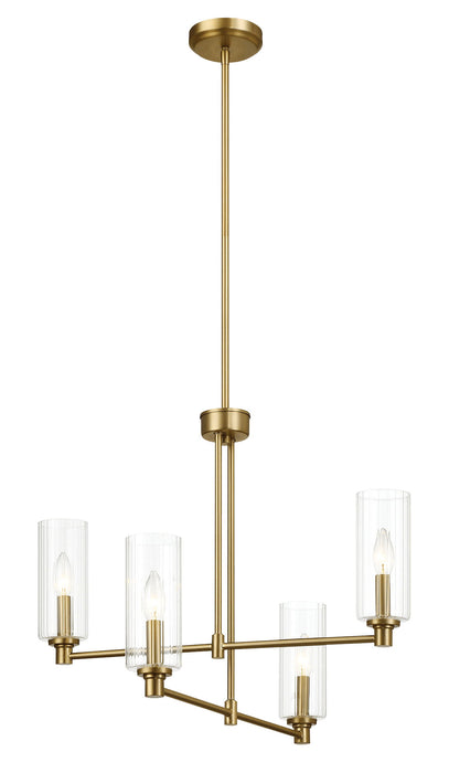 Enigma - 4 Lights Chandelier With Clear Ribbed Satin - Antique Brass / Clear / Gold