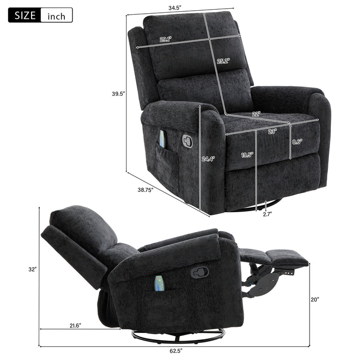 Manual Recliner Massage Chair With Swivel Rocker, 8 Massage Modes, Side Storage Pocket