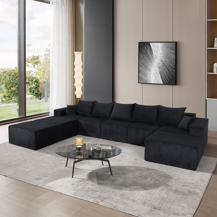 Luxury 8 Piece Modular U Shaped Sectional Sofa With Oversized Chaise Lounge And Bed Corduroy Upholstery