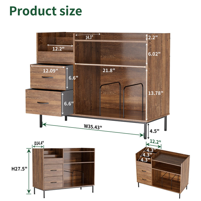 Grain Record Player Stand, Media Console With Speaker Shelf & 2 Drawers