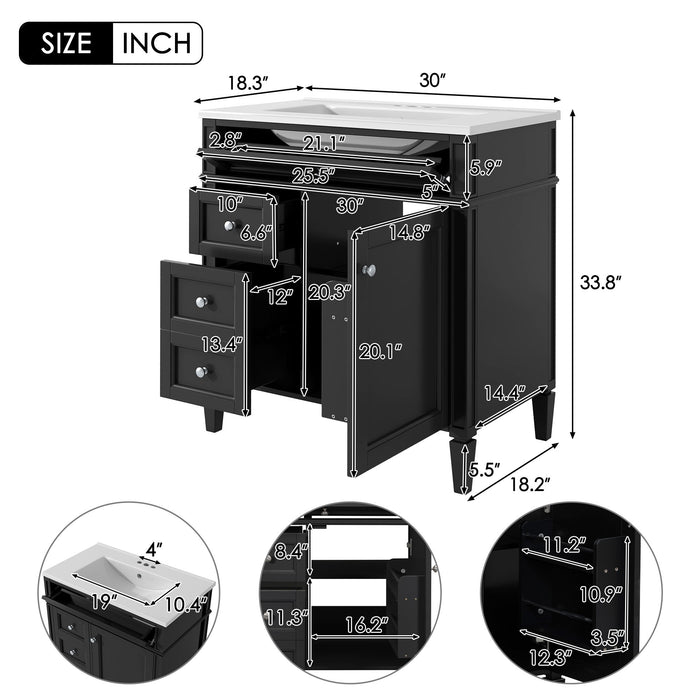 Bathroom Vanity With Top Sink, Storage Cabinet With 2 Drawers, Tip Out Drawer