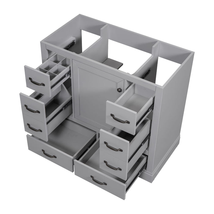 36" Bathroom Vanity Without Sink, Cabinet Base Only, 6 Drawers, Multi Functional Drawer Divider, Adjustable Shelf - Gray