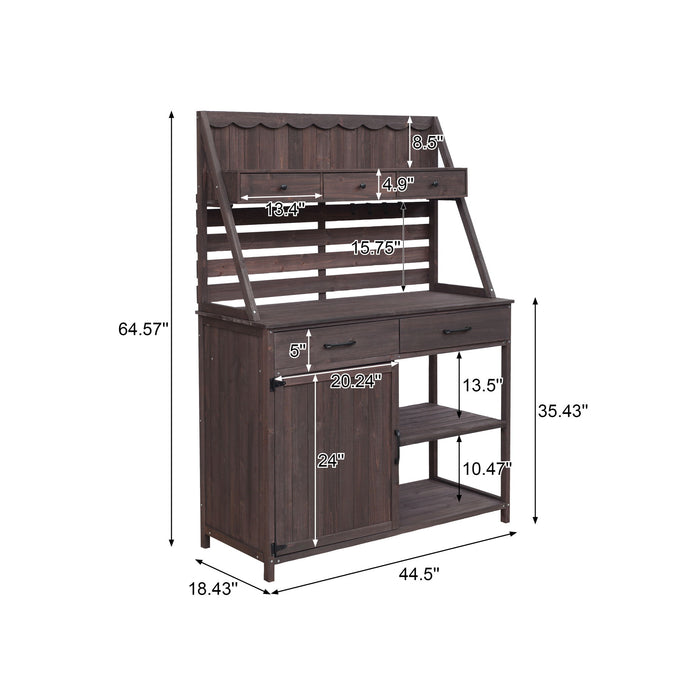 Potting Bench With 5 Drawer Storage And Slatted Back Panel, Garden Workstation - Brown