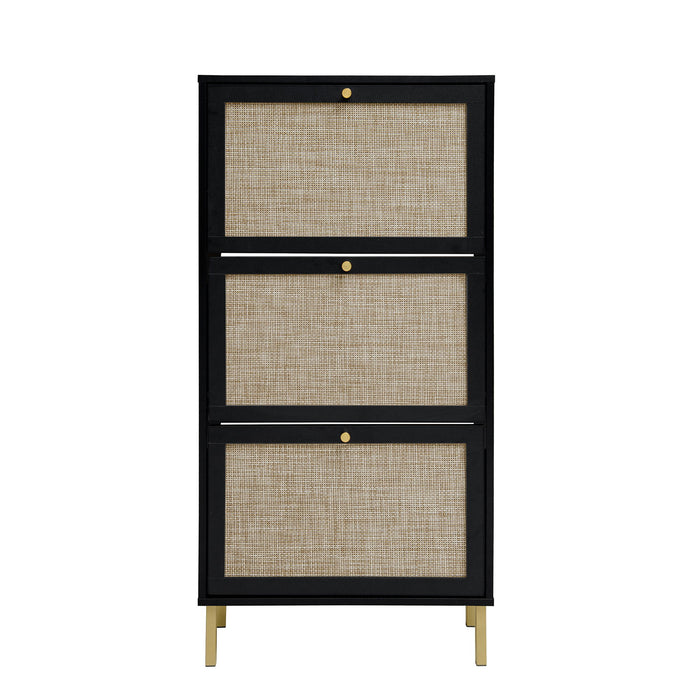 Modern Rattan 3 Door Shoe Rack Cabinet For Entryway