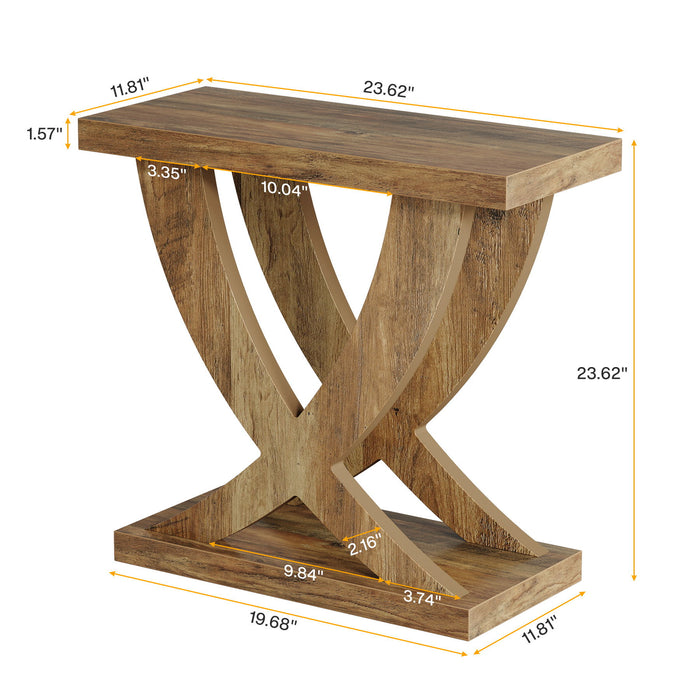 End Table With Cross Fishtail Support For Living Room - Brown
