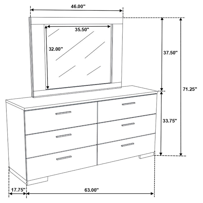 Dulcey - 6 Drawer Dresser With Mirror - Gloss White