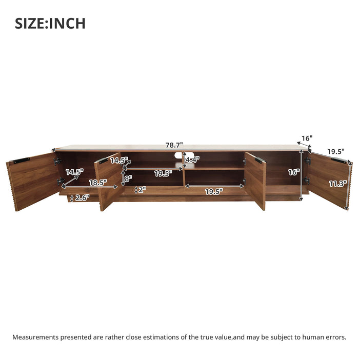 TV Stand, Entertainment Center With Fluted Door & Cable Management, Soft Closing Hinges - Walnut