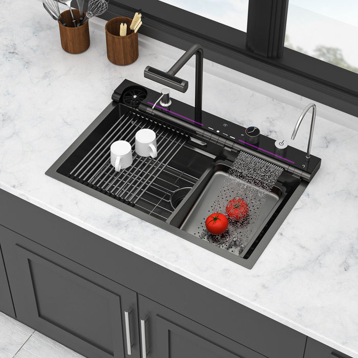 30" Single Bowl Kitchen Sink With Smart LED Faucet