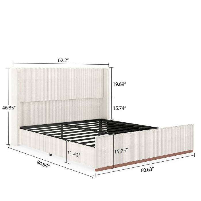 Upholstered Bed Frame With Luxury Wingback Headboard