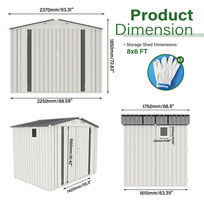 Garden Tool Shed Metal Storage Shed With Peaked Roof Waterproof Lockable Door