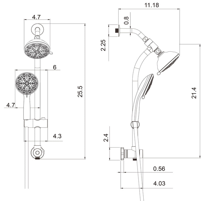 Multi Function Dual Shower Head Shower System With 4.7" Rain Showerhead, 7 Function Hand Shower, Adjustable Slide Bar