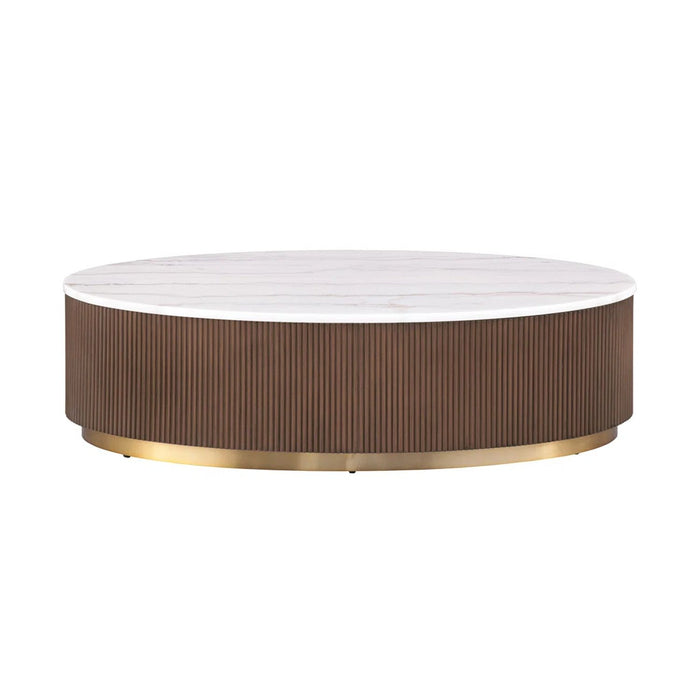 Oval Cocktail Table - Brown / Gold / White