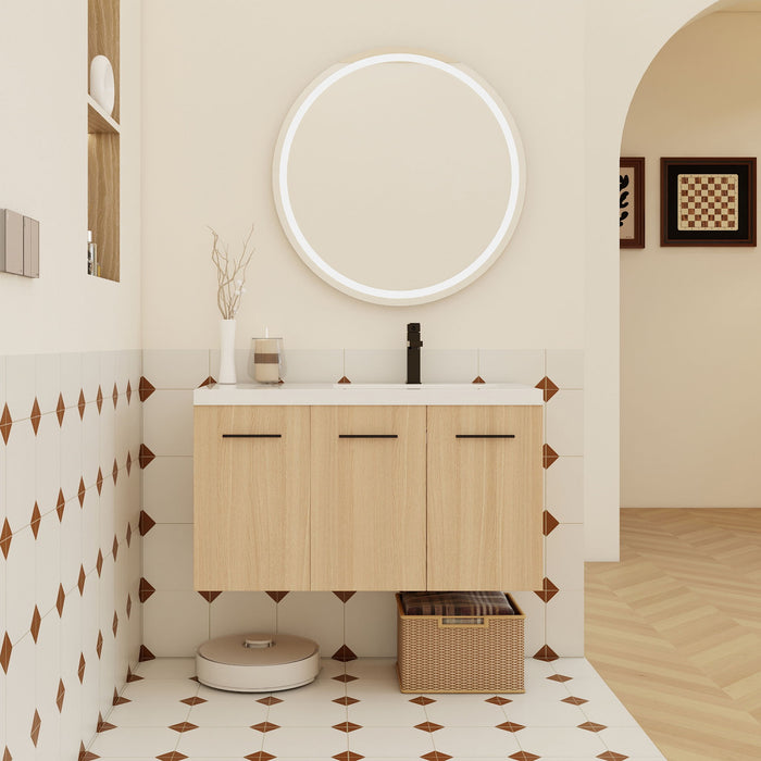Wall Mounted Floating Bathroom Vanity With Sink, 3 Door Modular Cabinet