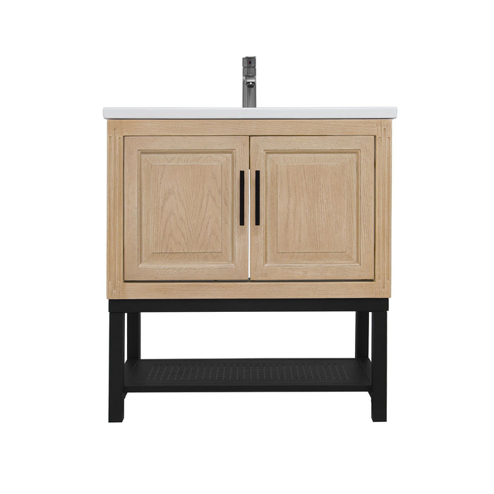 Modern Freestanding Bathroom Vanity With Ceramic Sink, Hot And Cold Faucet, Storage Cabinet & Open Shelf